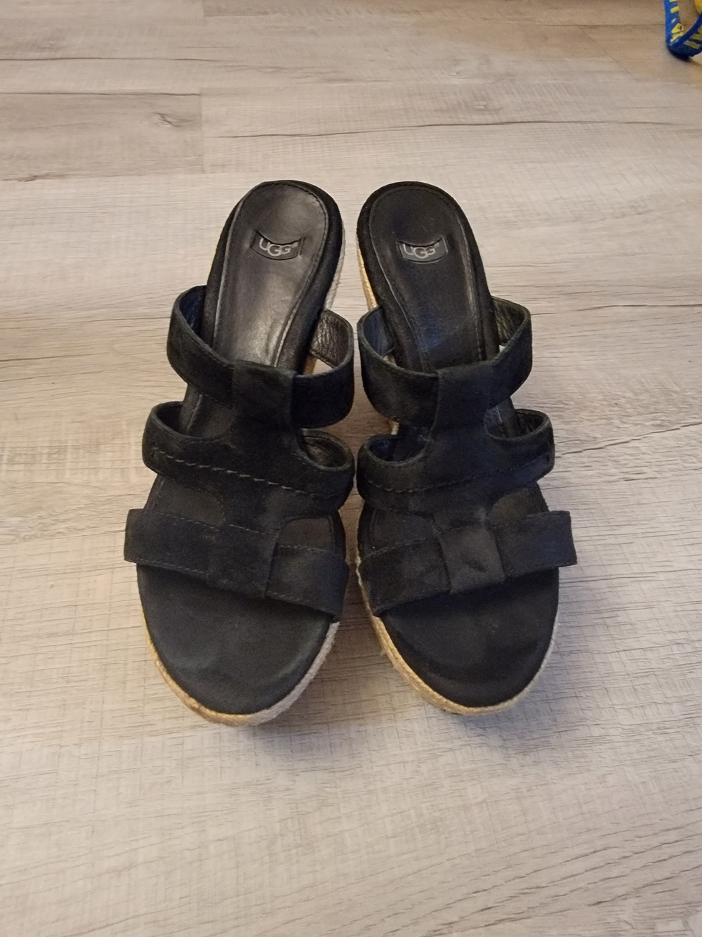 UGG Women's Black Suede Wedge Slide Sandals